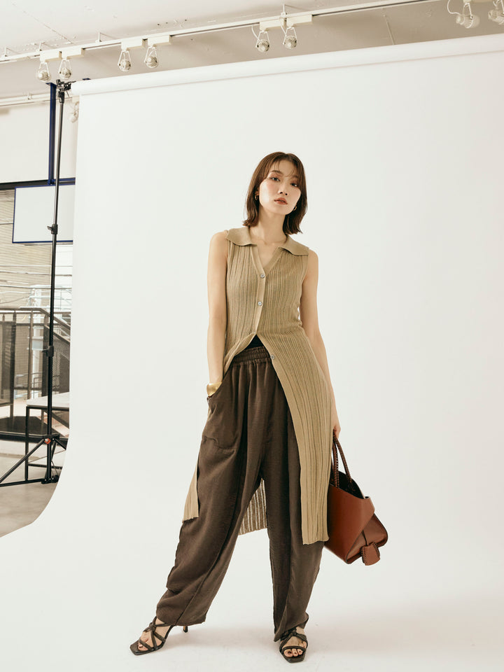 [予約]リネンライクベイカーバルーンパンツ/ブラウン