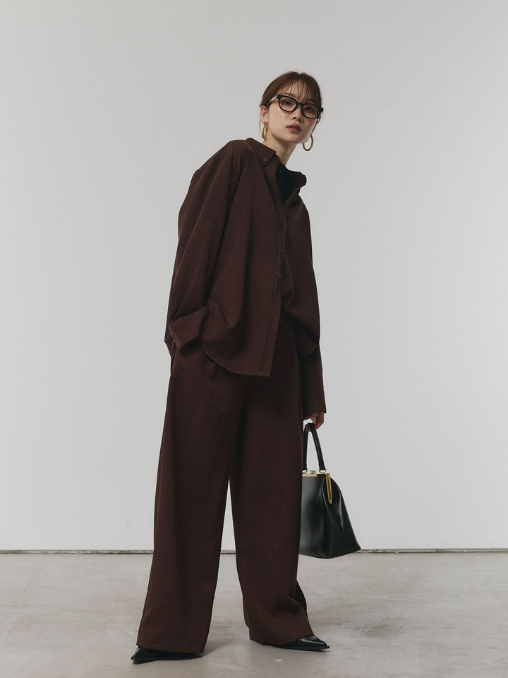 【Allure】[SET]ボタンダウンオーバーシャツ+デザインタックセンターシームアイドパンツ+フラワーレーストップス(3set)