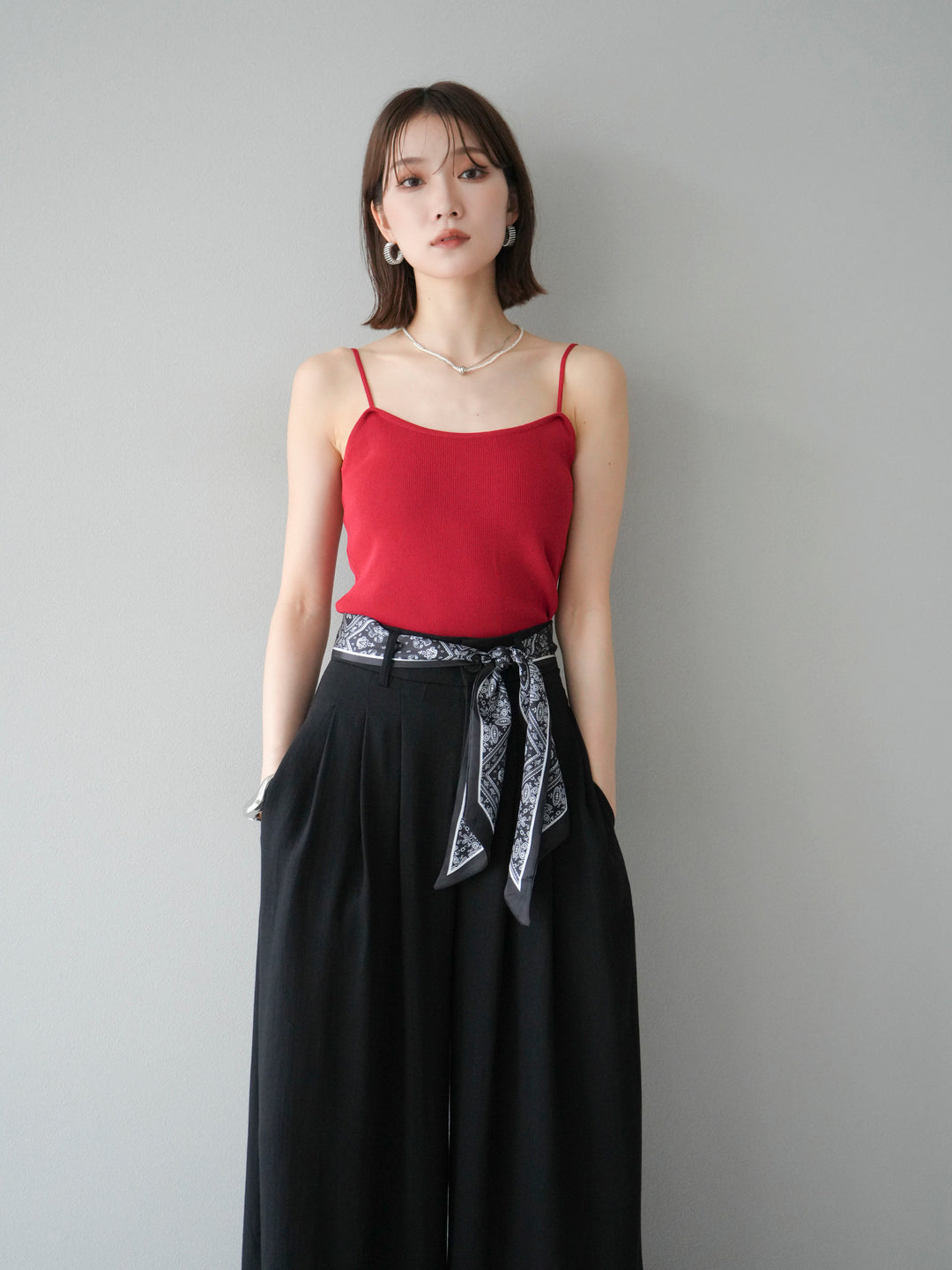 [予約]レーヨンニットキャミソール/レッド