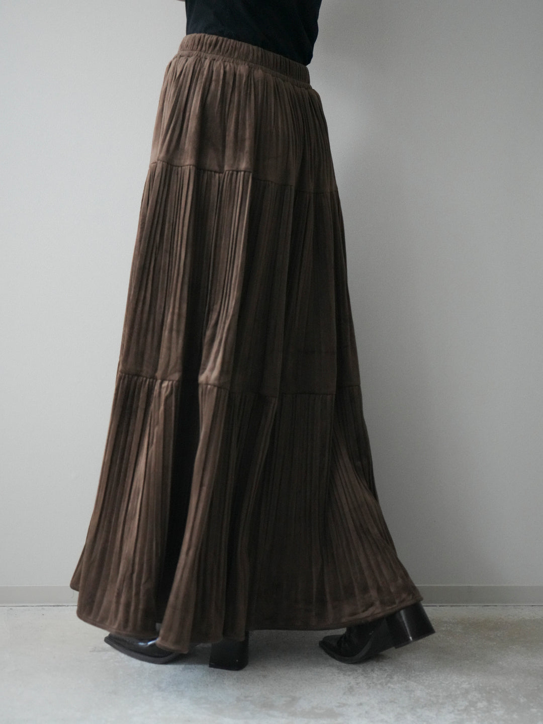 [予約]ベロアティアードワッシャースカート/camel