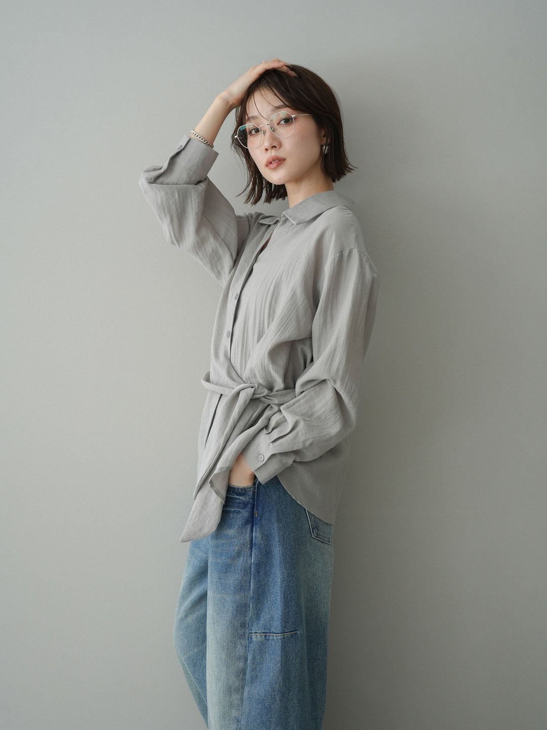 [予約]フロントアシンメトリーブラウス/gray
