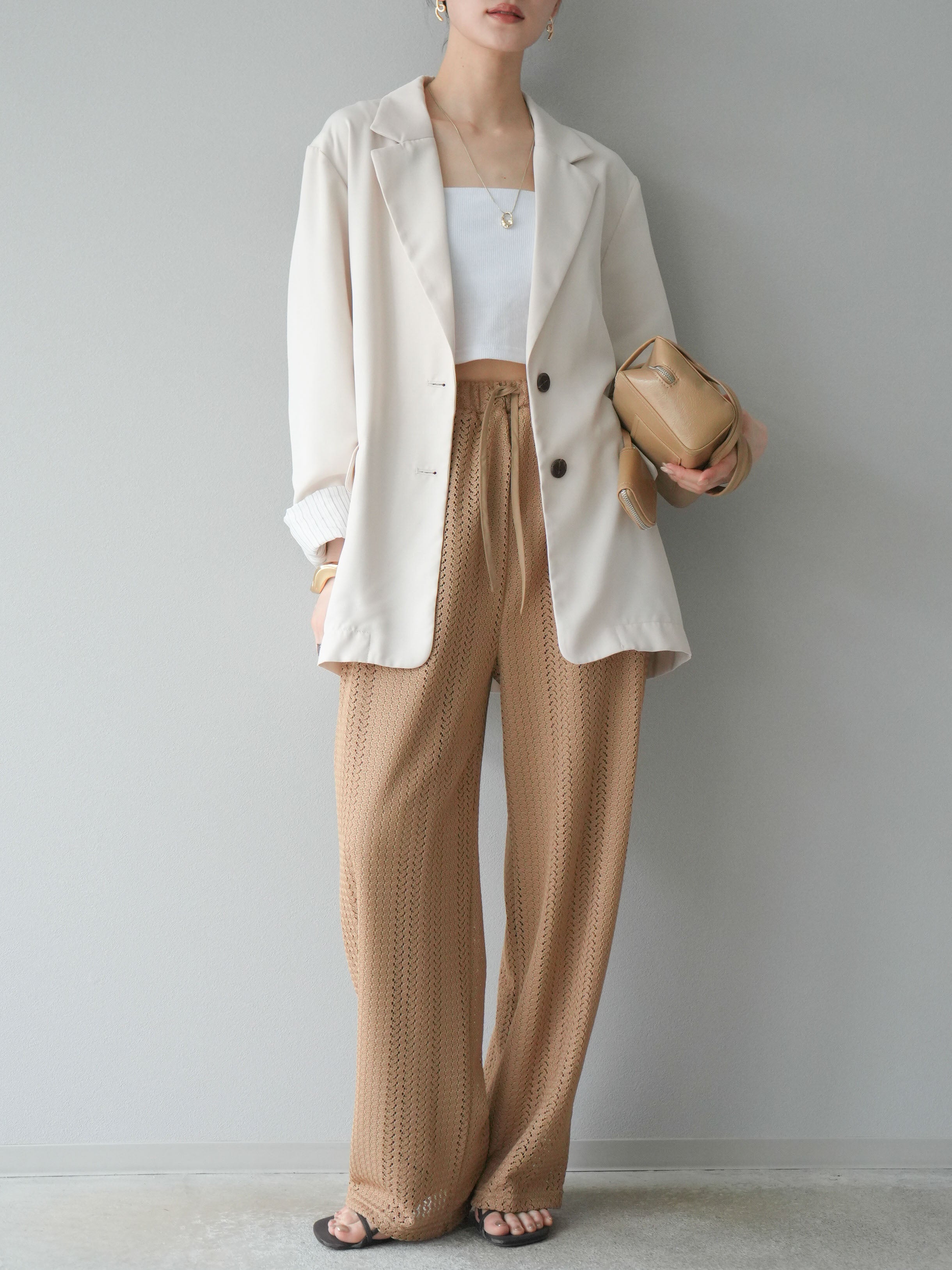 BEIGE, リネン混テーラードジャケット アイボリー BEIGE, リネン混テーラードジャケット アイボリー