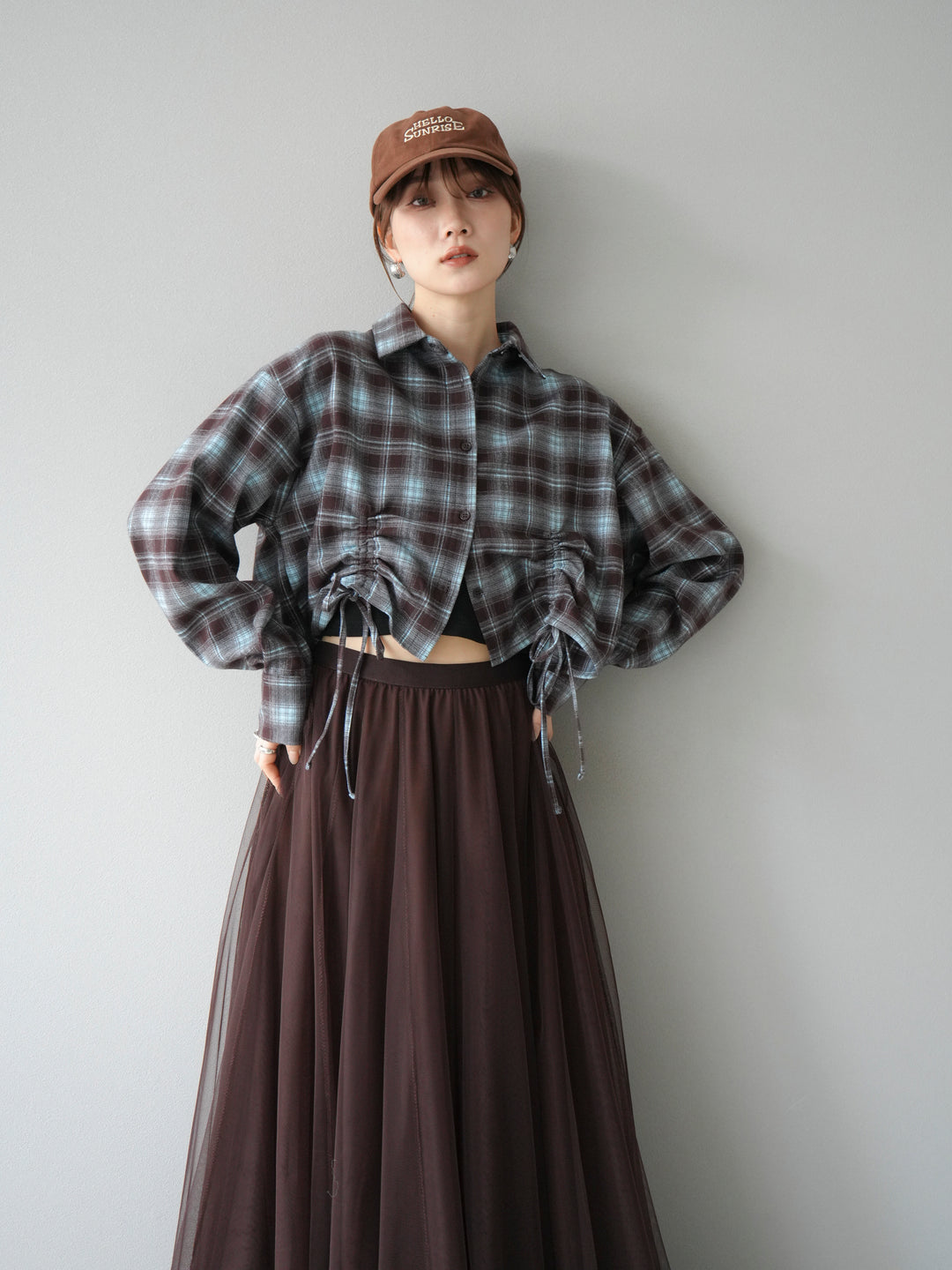 [予約]ドロストクロップネルチェックドシャツ/ブルー