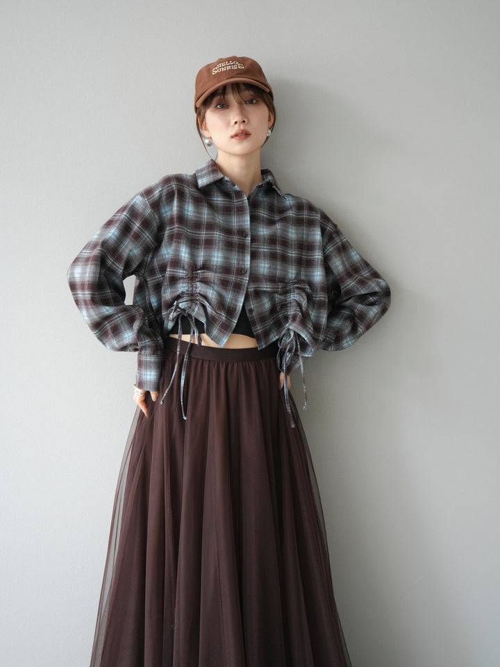 [予約]ドロストクロップネルチェックドシャツ/ブルー