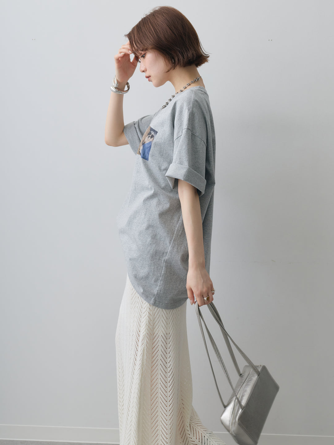 [SET]スリードッグフォトボックスTEE+クロシェシアーセミフレアスカート(2set)