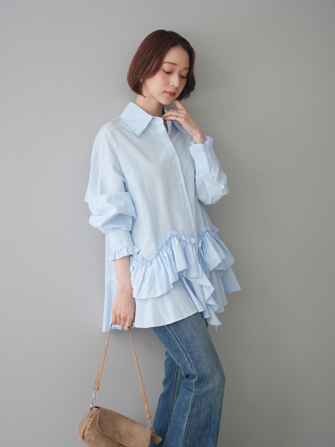 [予約]ラッフルデザインティアードブラウス/blue