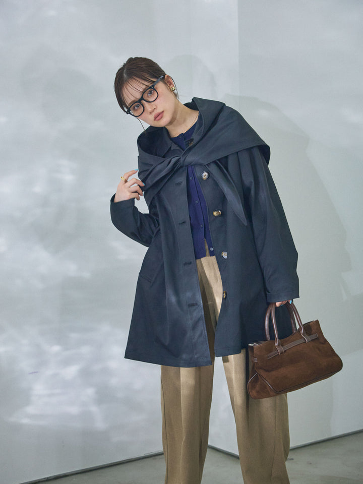 【Allure】[SET]スカーフ付ステンカラーミディアムコート+スカーフ付ステンカラーミディアムコート(2set)