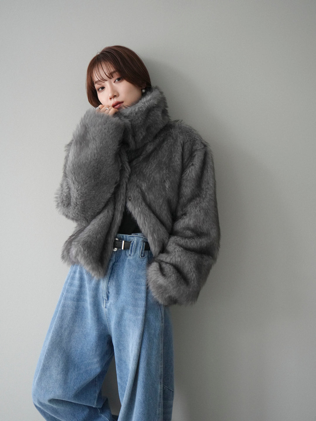 [20%オフ]MIXファースタンドネックショートジャケット/gray