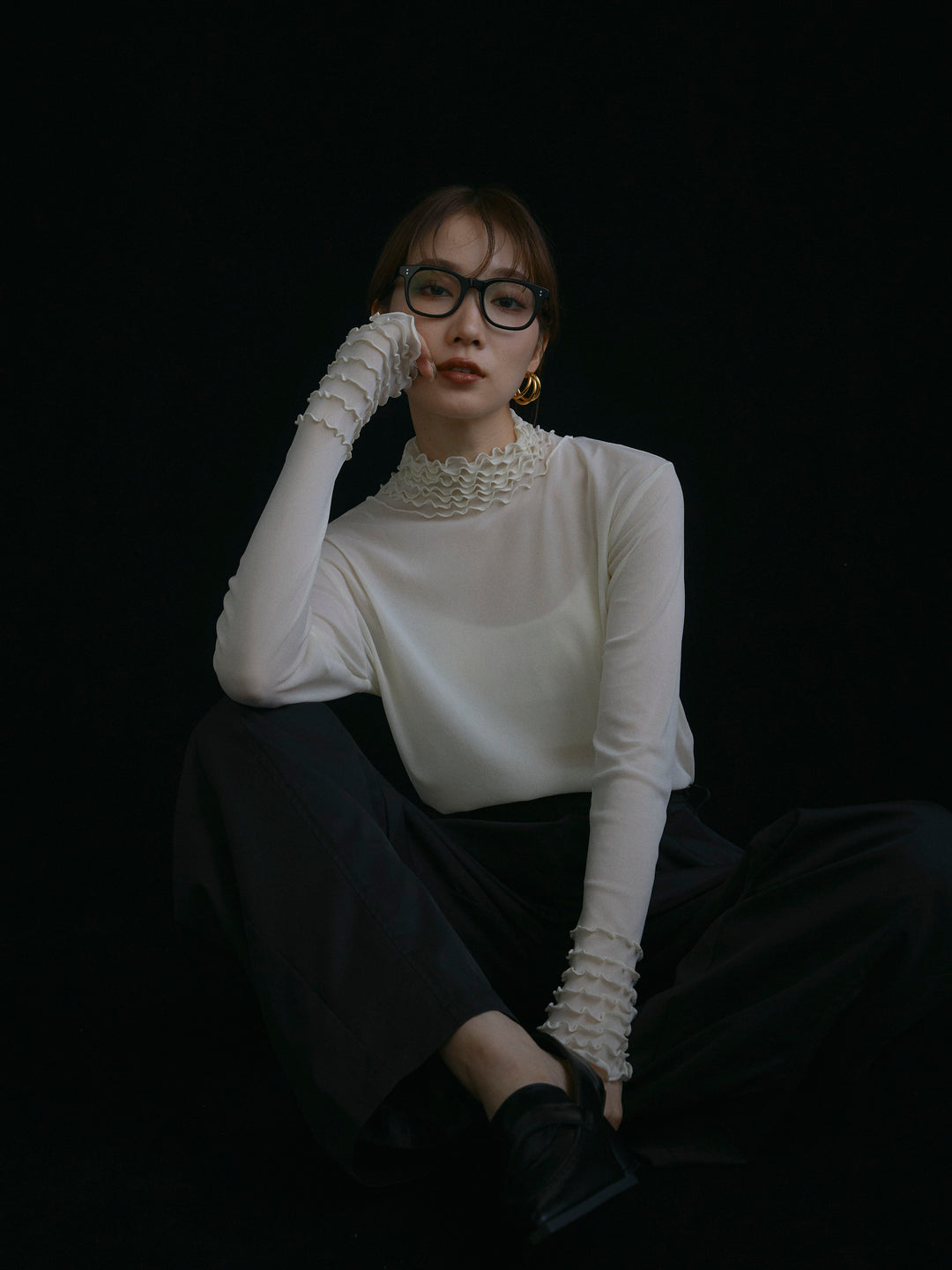 [予約]シアーフリルメロートップス/アイボリー