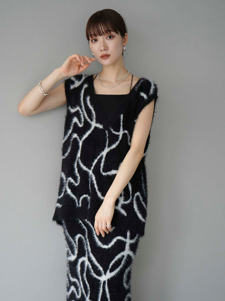 [SET] 線狀毛絨針織背心 + 線狀毛絨針織裙 (2套)