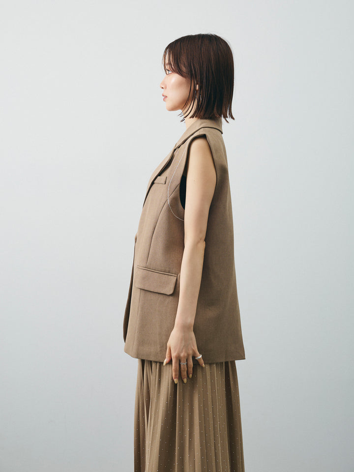 [予約]ステッチデザインベスト/ベージュ