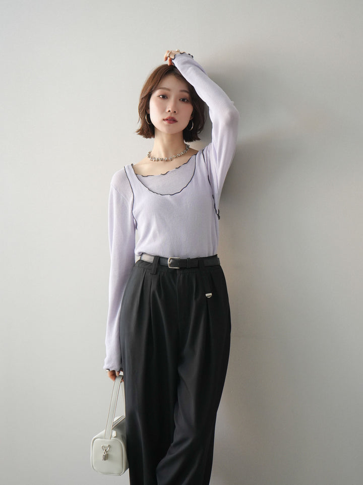 [SET]バイカラーメローアンサンブルシアーニットトップス+選べるアクセセット(2set)