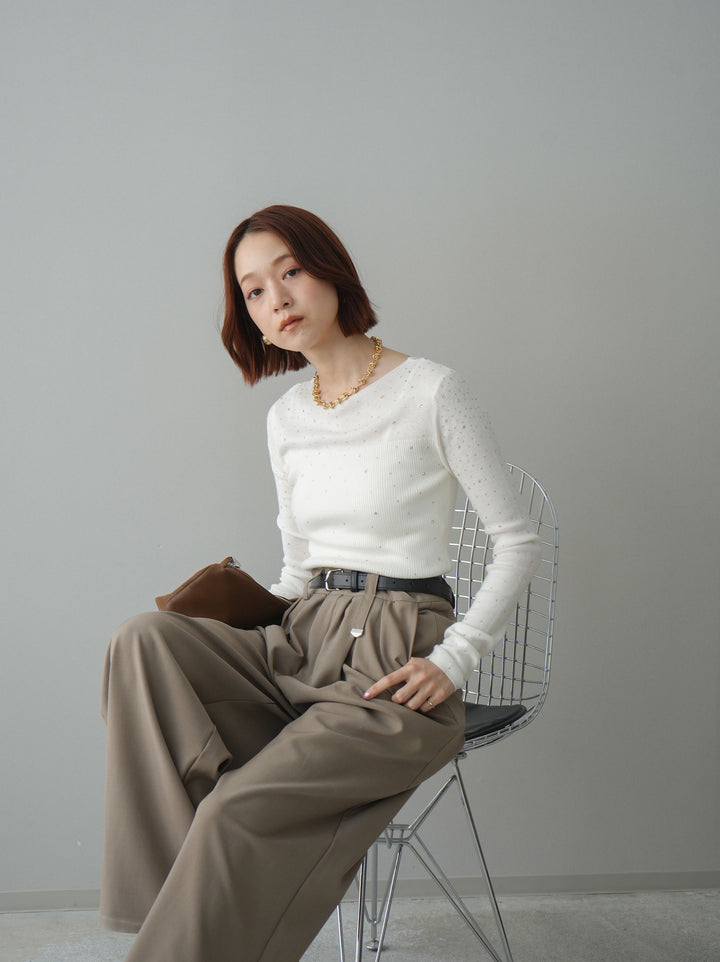 [SET]スパンコールシアーニットトップス+選べるアクセセット(2set)