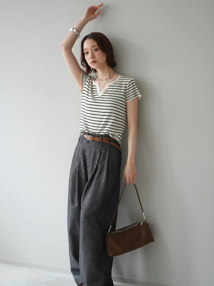 [予約]チュールレイヤードボーダーサマーニット/white