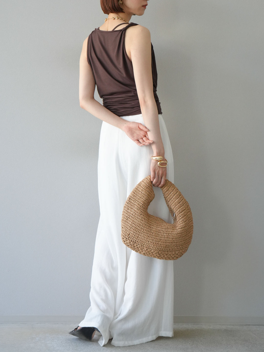 [予約]ロープデザインベルトリネンタッチワイドパンツ/オフ