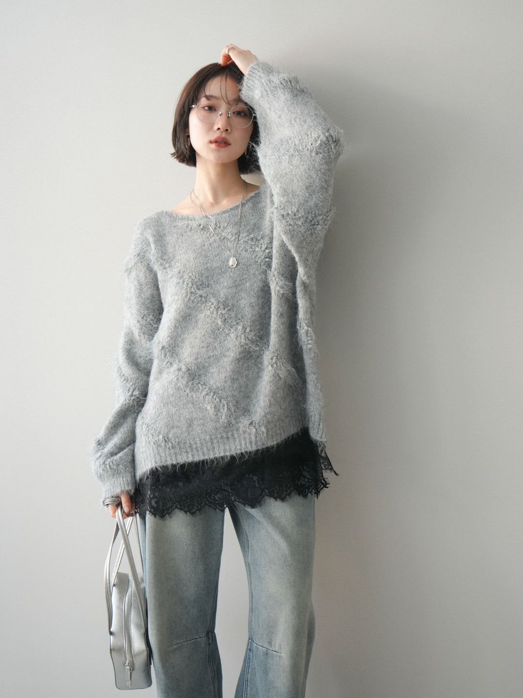 [予約]シャギーデザインニットプルオーバー/gray