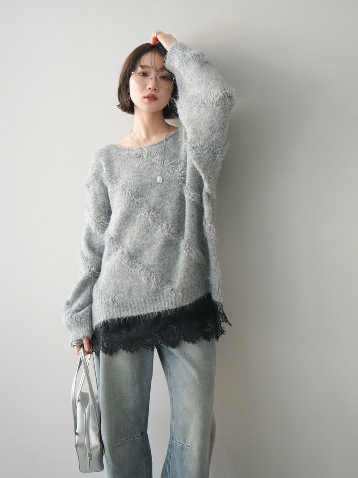 [予約]シャギーデザインニットプルオーバー/gray