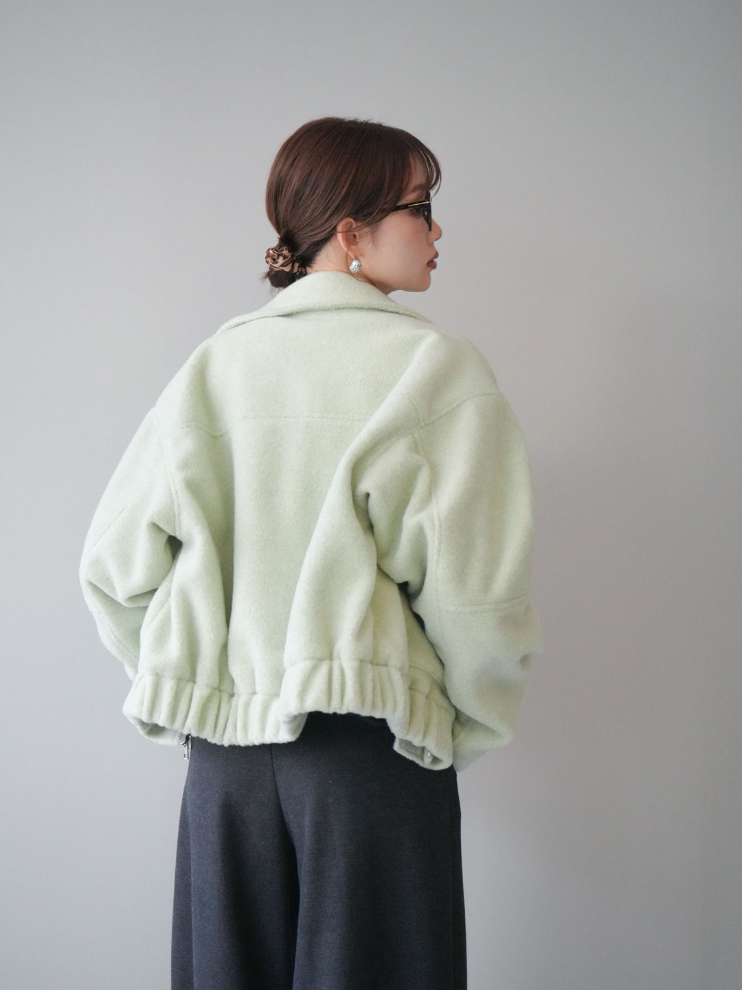 [SET]ウールライクフライトジャケット+シュシュ付きアンゴラタッチVネックニットプルオーバー(2set)