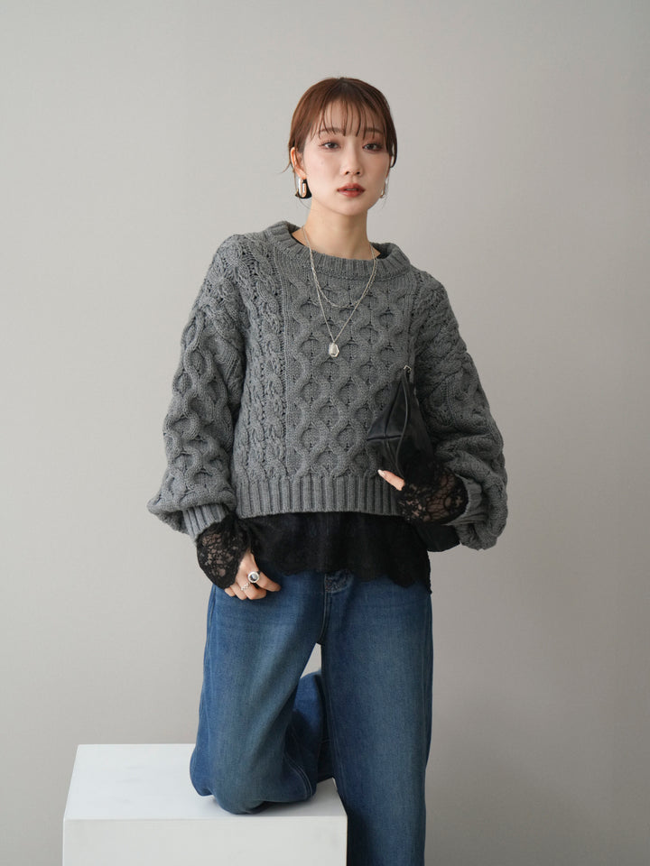 [予約]バルキーケーブルクロップドニットプルオーバー/charcoal