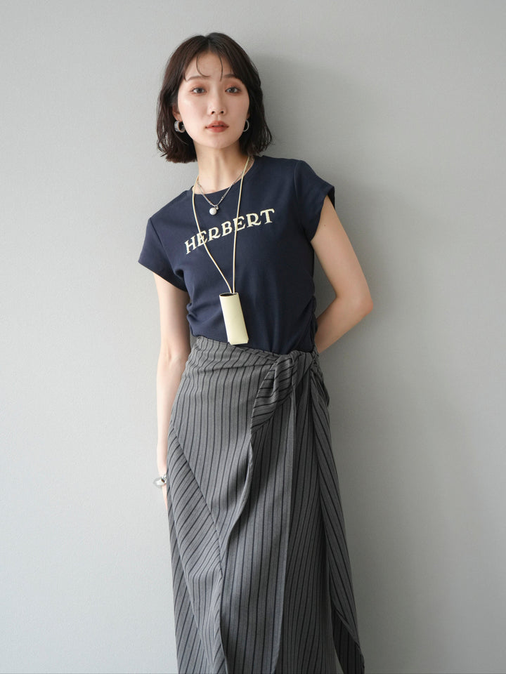 [SET]刺繍ロゴTシャツ＆レザーポーチネックレスSET +サイド巻きツイルスカート(2set)