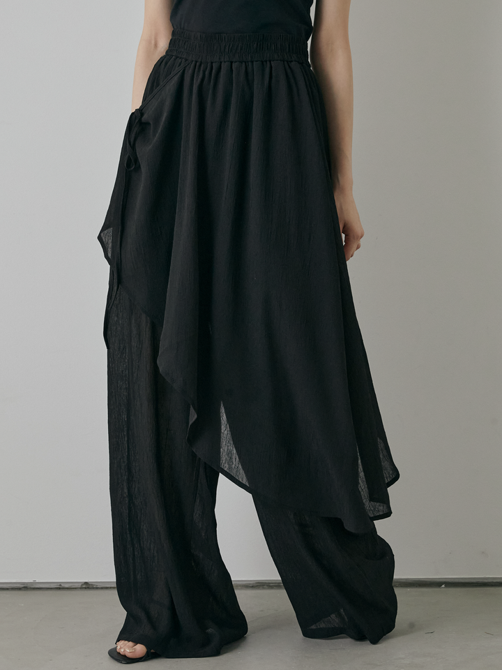 [預購] 薄紗洗衣機裹身設計褲/黑色