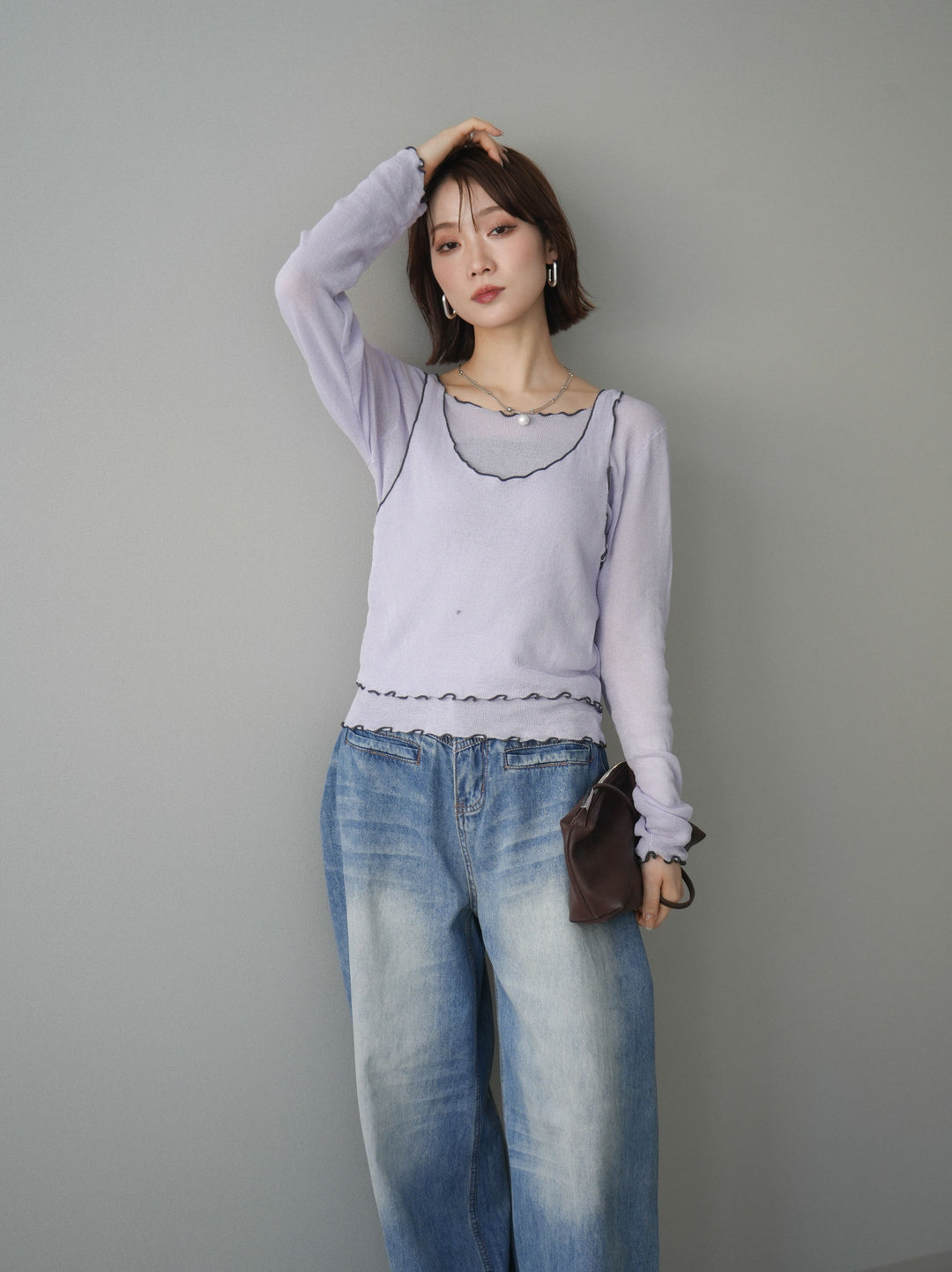 [SET]バイカラーメローアンサンブルシアーニットトップス+バイカラーメローアンサンブルシアーニットトップス(2set)