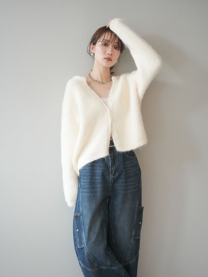 [予約]キーネックシャギーニットカーディガン/ivory