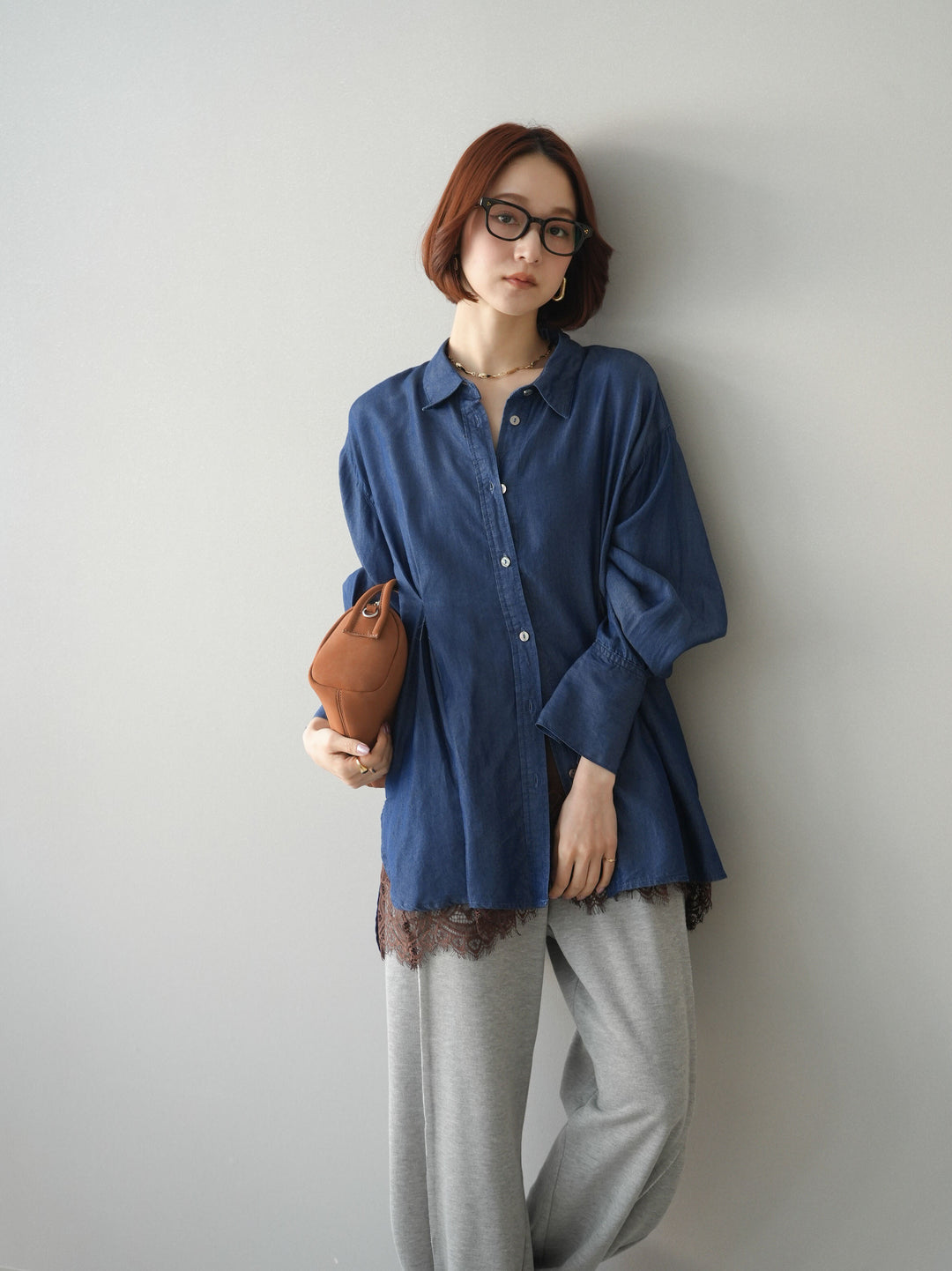 [予約]テンセルデニムタックシャツ/navy