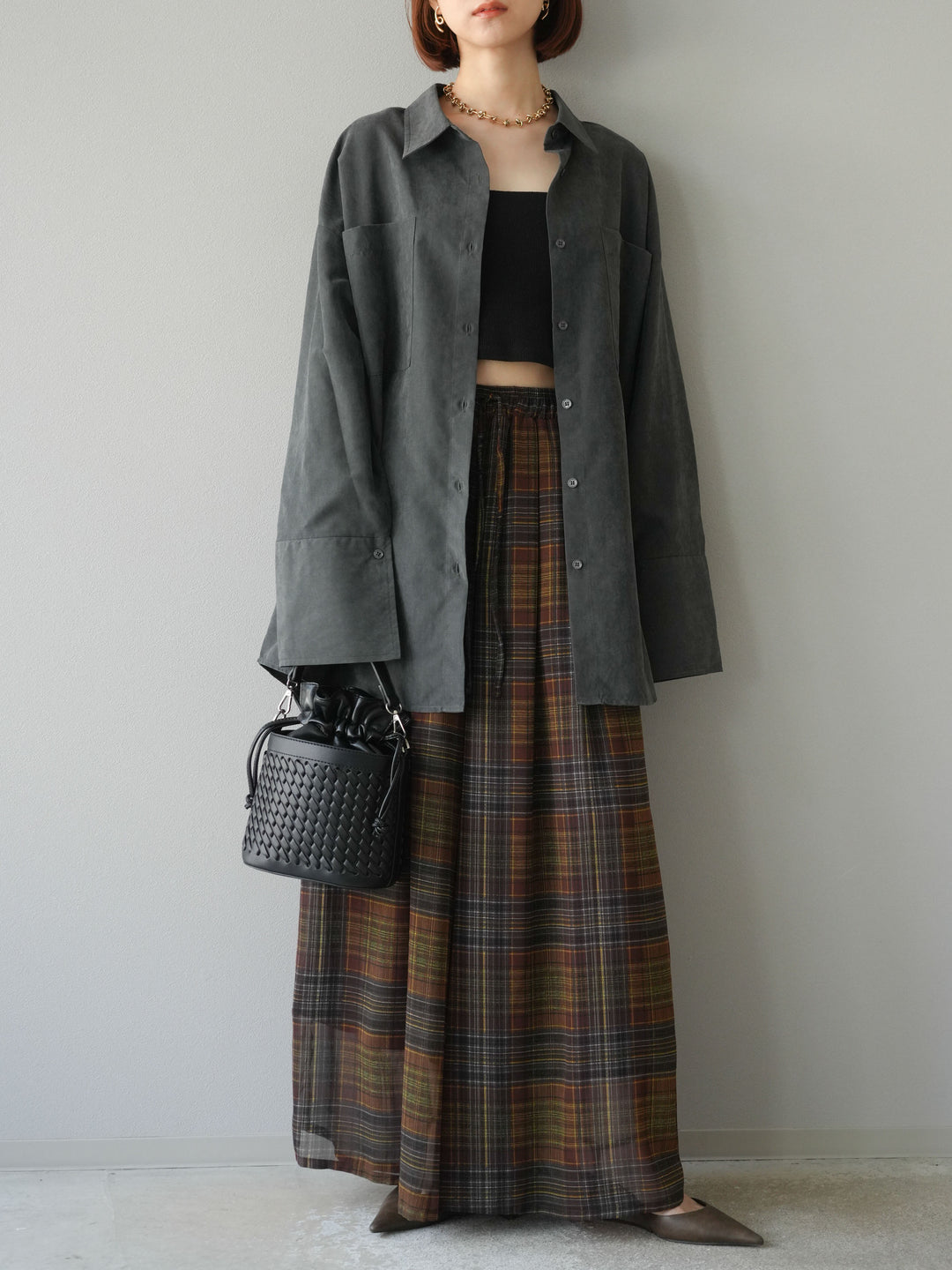 [予約]スエードライクBIGカフスオーバーシャツ/チャコール