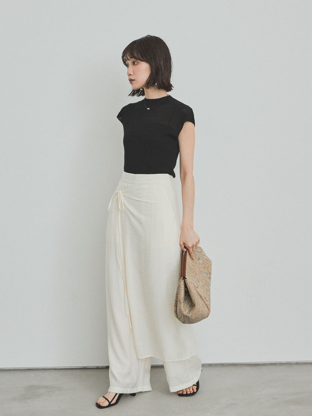 [予約]ワッシャーサテンレイヤードスカートパンツ/アイボリー