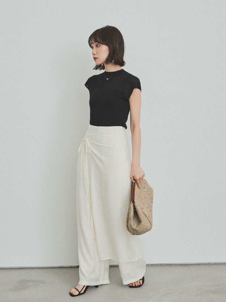 [予約]ワッシャーサテンレイヤードスカートパンツ/アイボリー