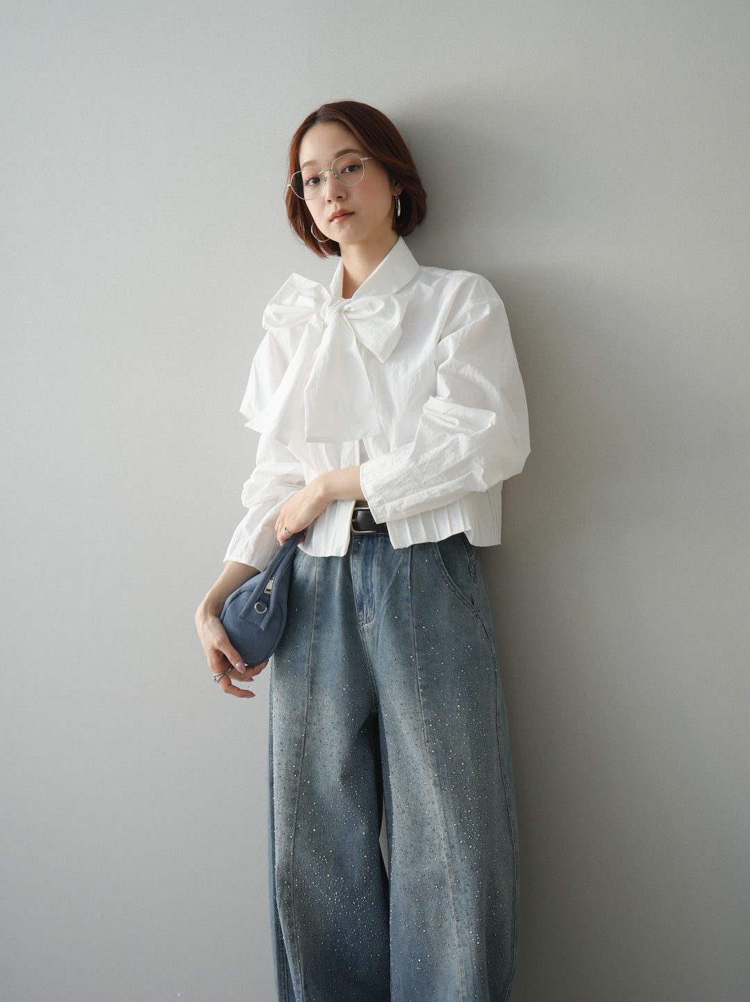 [SET]ボウタイ裾プリーツライトジャケット+選べるアクセセット(2set)