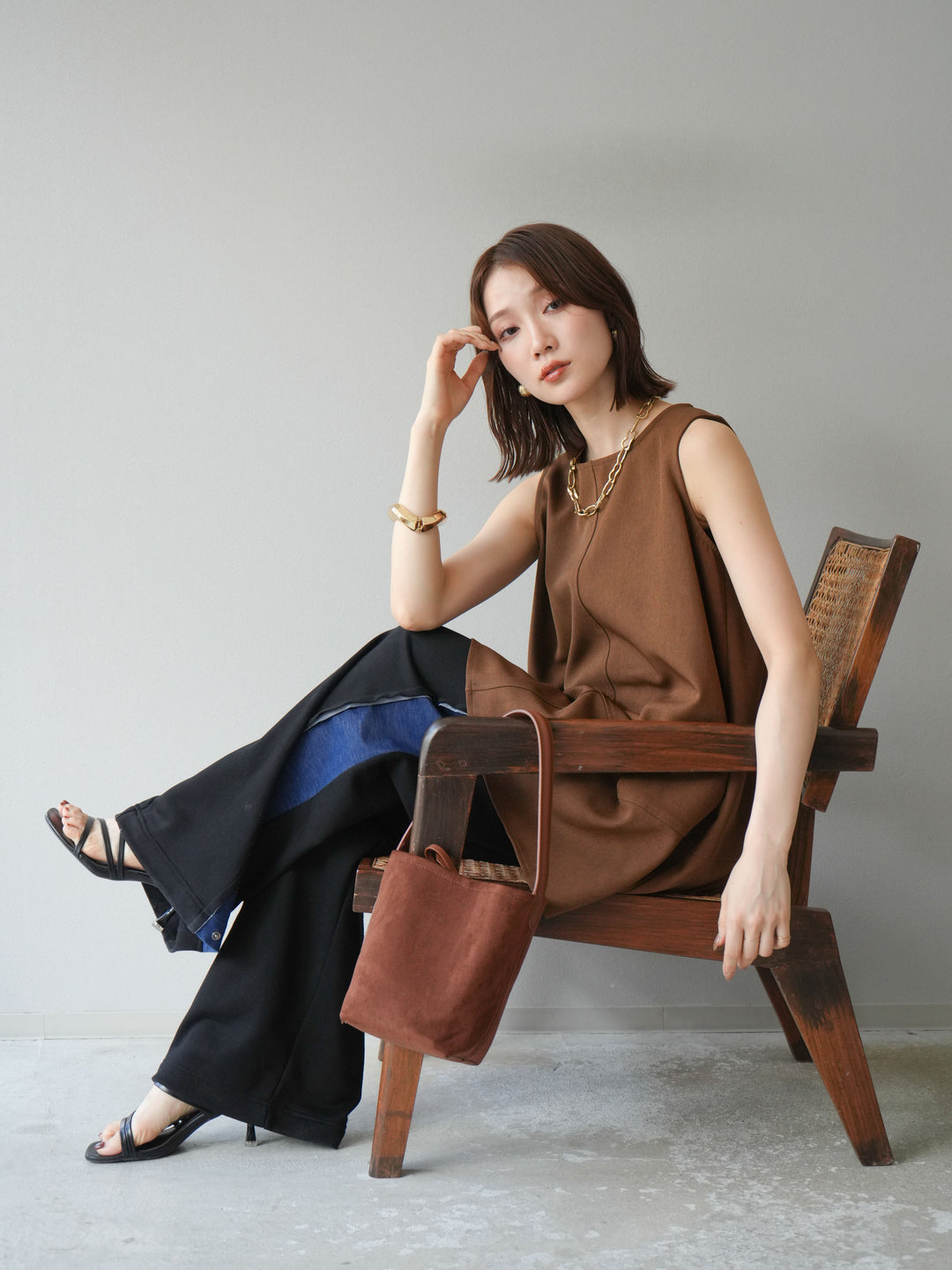 [予約]フレアノースリーチュニック/ブラウン