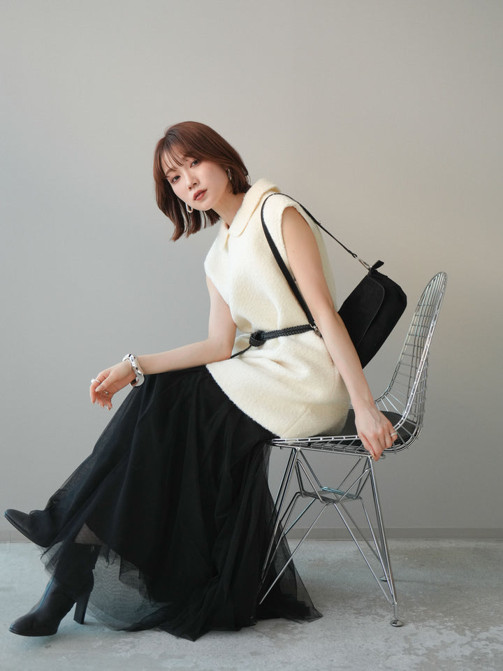 [予約]襟付きブークレミニワンピース/offwhite