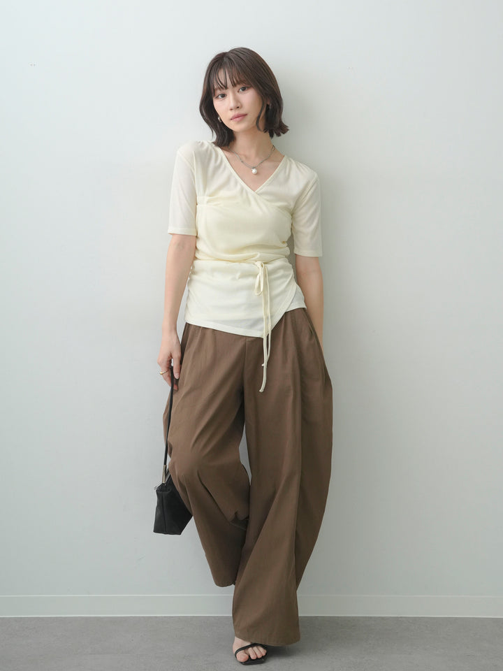 [SET]シアードレープカシュクールプルトップス+タックバックヘムギャザーライトパンツ(2set)