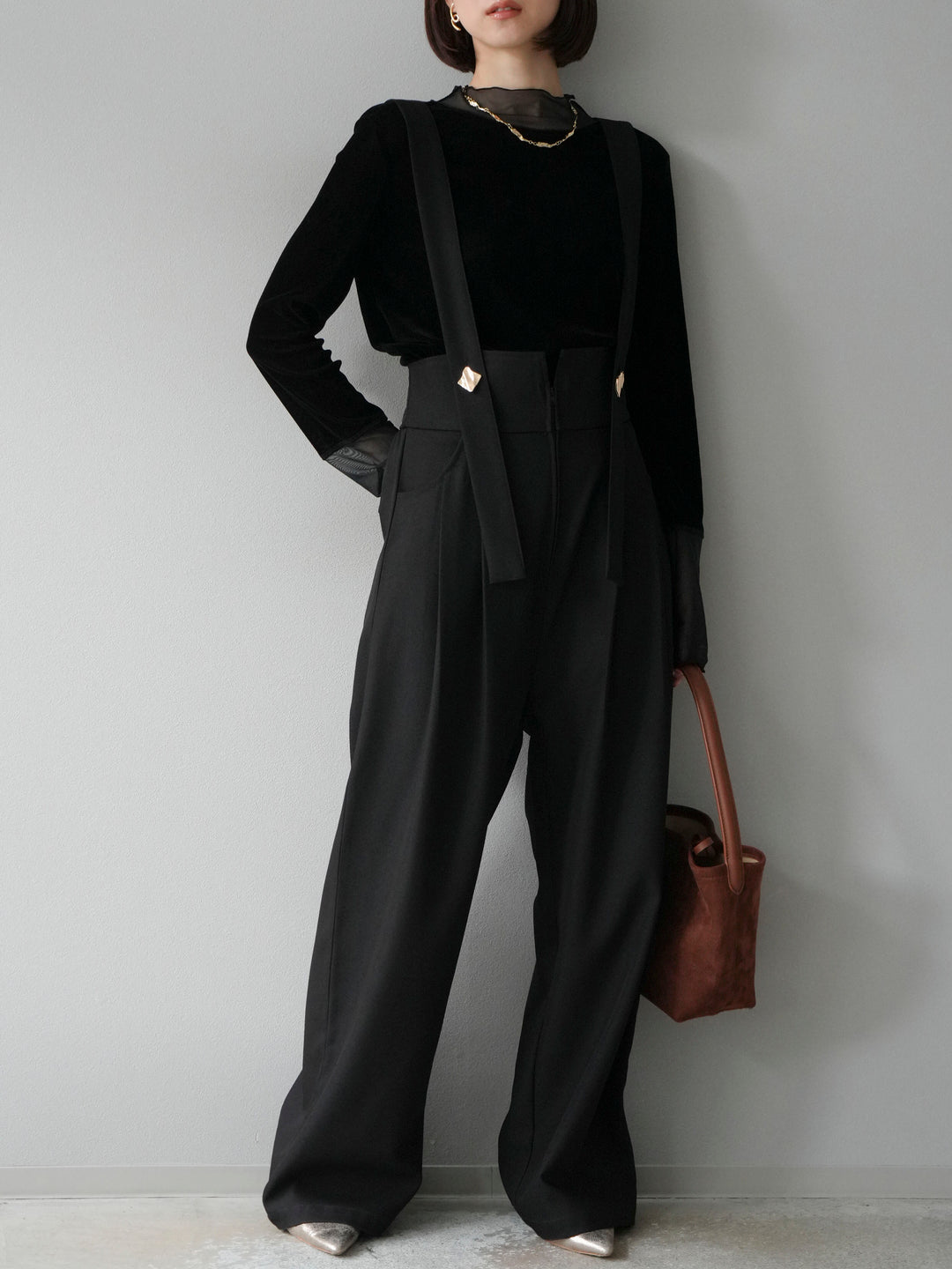 [予約]シアー切替ベロアトップス/ブラック