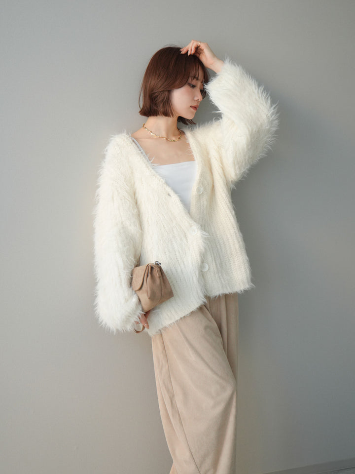 [予約]シャギーオーバーニットカーディガン/white