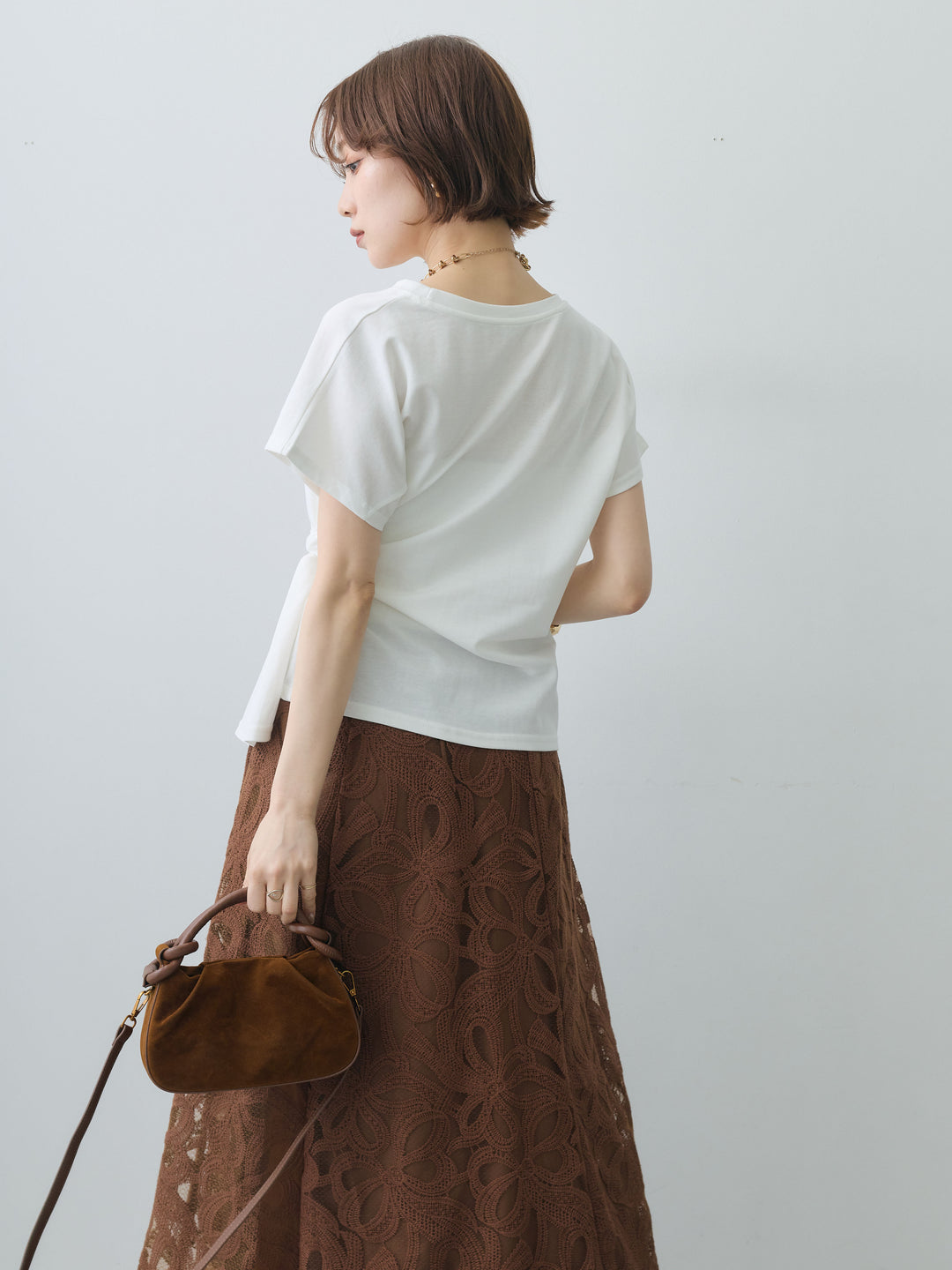 [SET]サイドノットTEE+フラワーレースレイヤードスカート(2set)