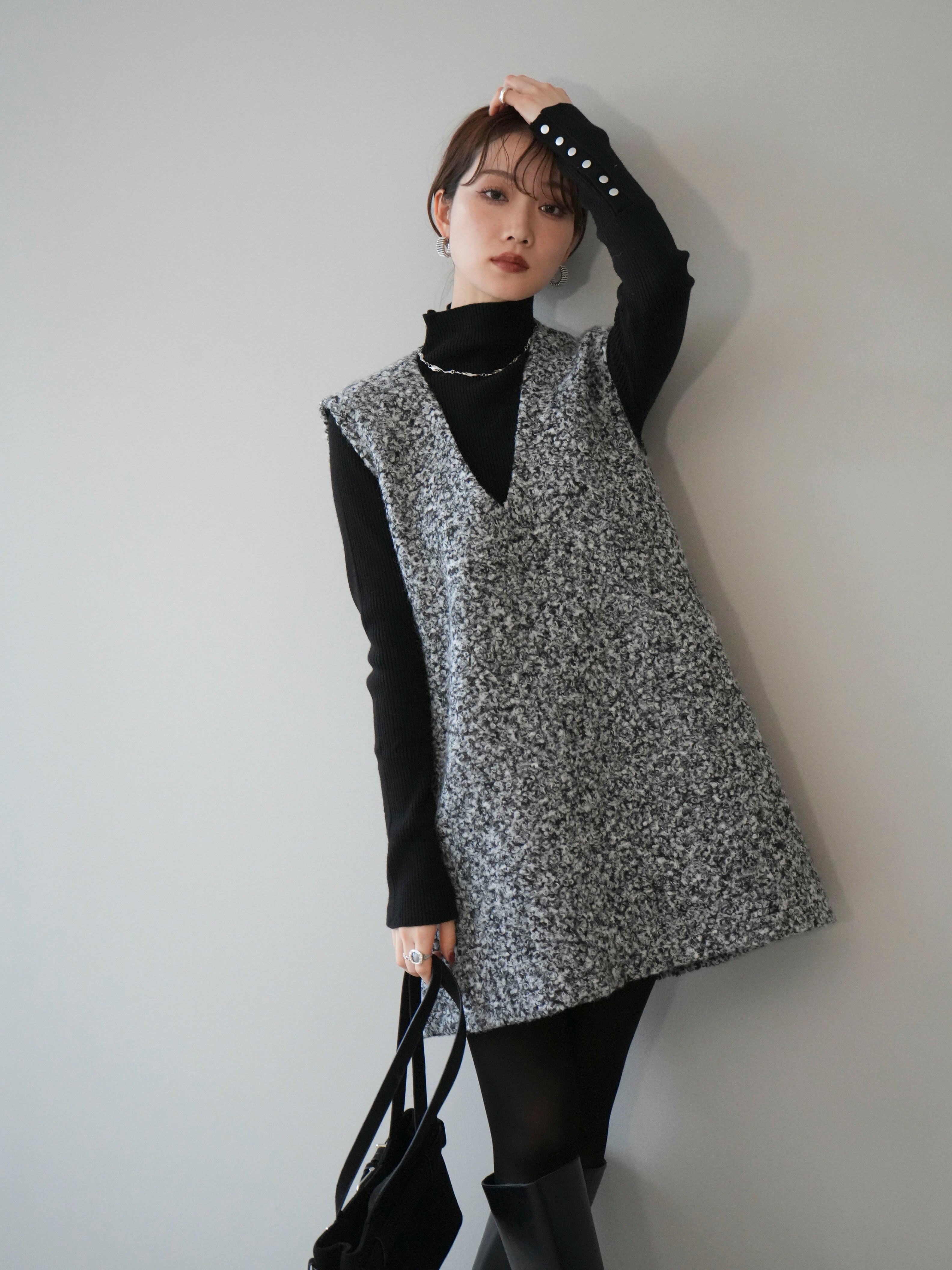 予約]ミックスループヤーンニットミニワンピース/gray – Lumier