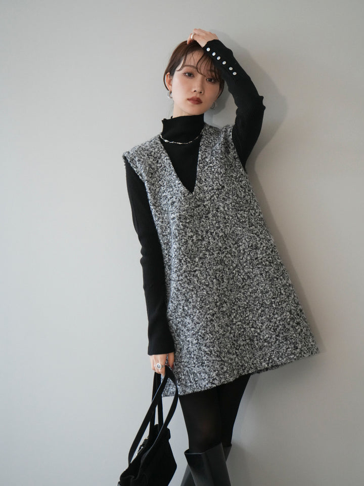 [予約]ミックスループヤーンニットミニワンピース/gray