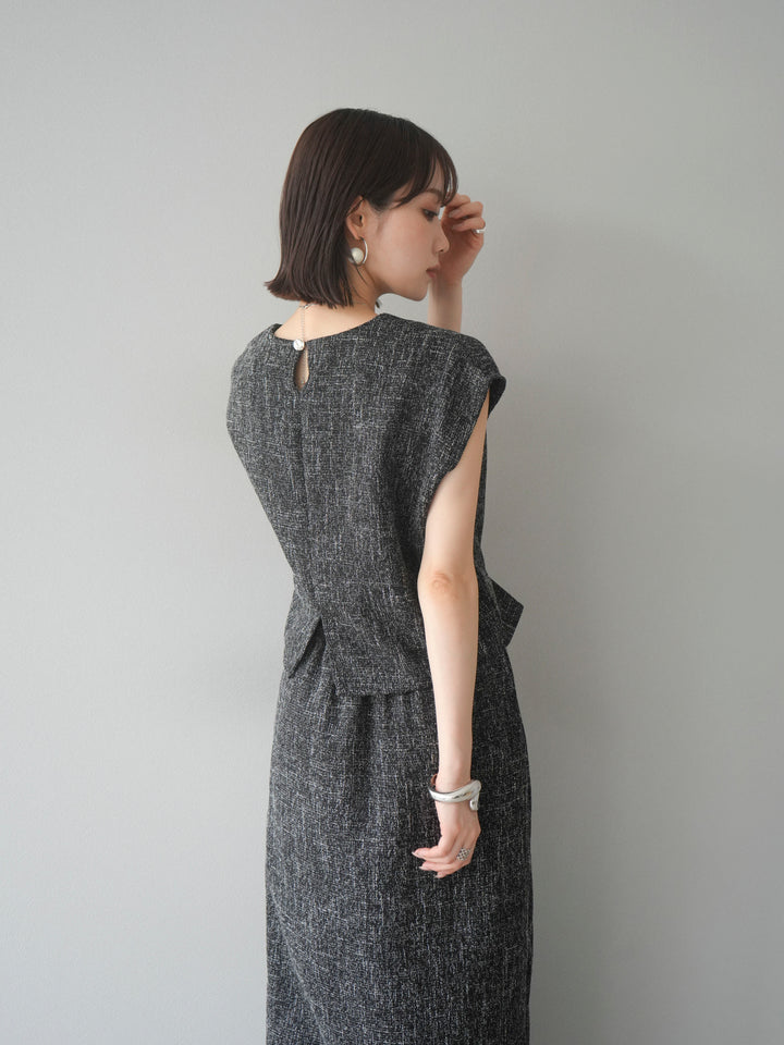 [予約]サマーツイードぺプラムブラウス/ブラックホワイト