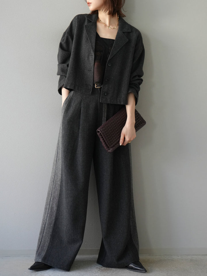 [予約]ツイードショートジャケット/ブラック