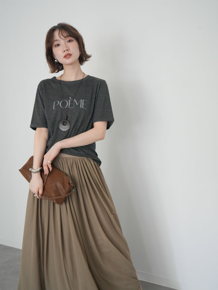 【套裝】Logo T卹配圓形項鍊+緞面滾邊薄紗喇叭裙（兩件套）