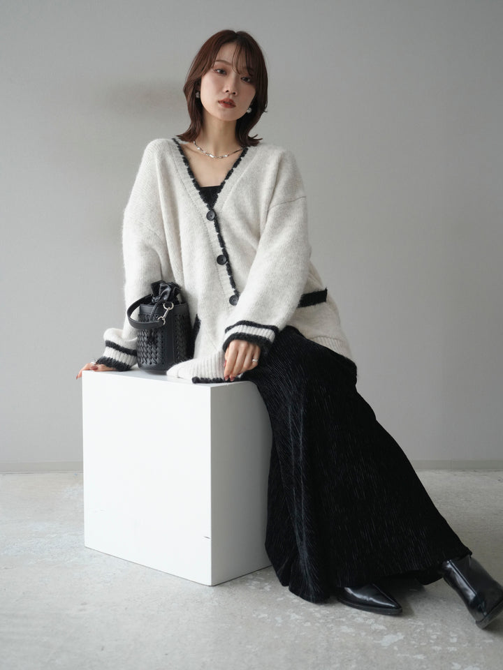 [予約]バイカラーラメニットカーディガン/ivory