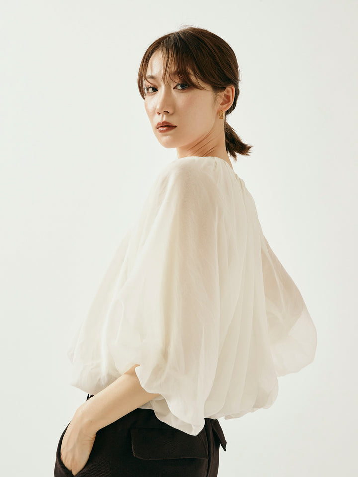 【Allure】[SET]オーガンジーバルーンショートブラウス+オーガンジーバルーンショートブラウス(2set)