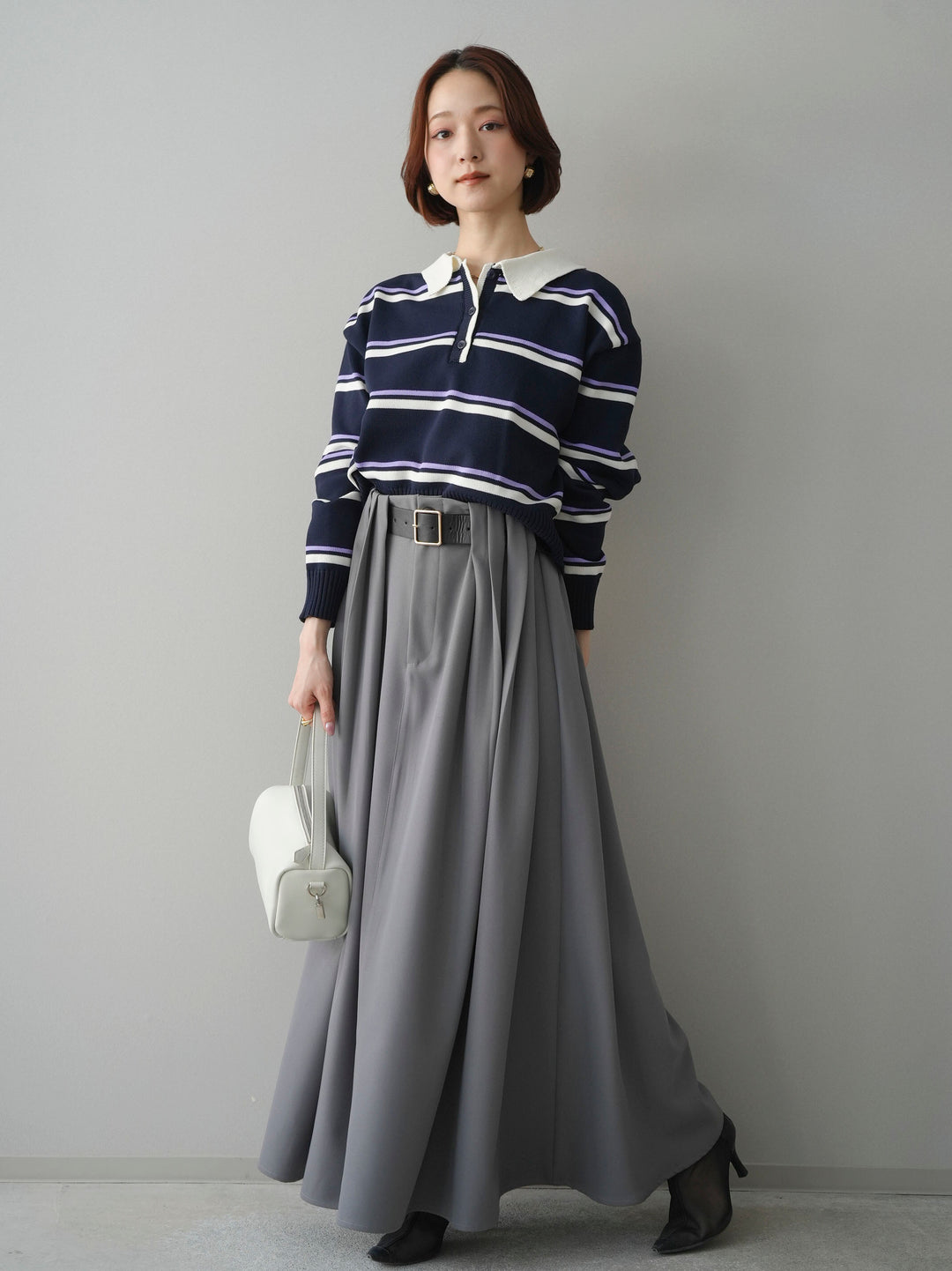 [予約]ベルトループフレアスカート/gray
