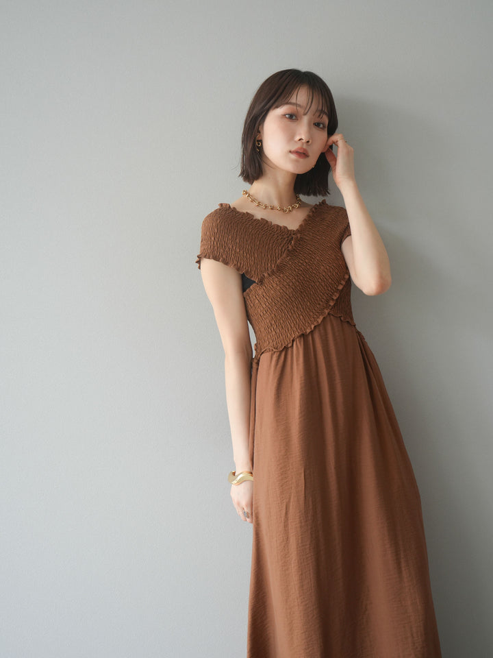 [SET]シャーリングクロスワンピース+シャーリングクロスワンピース(2set)