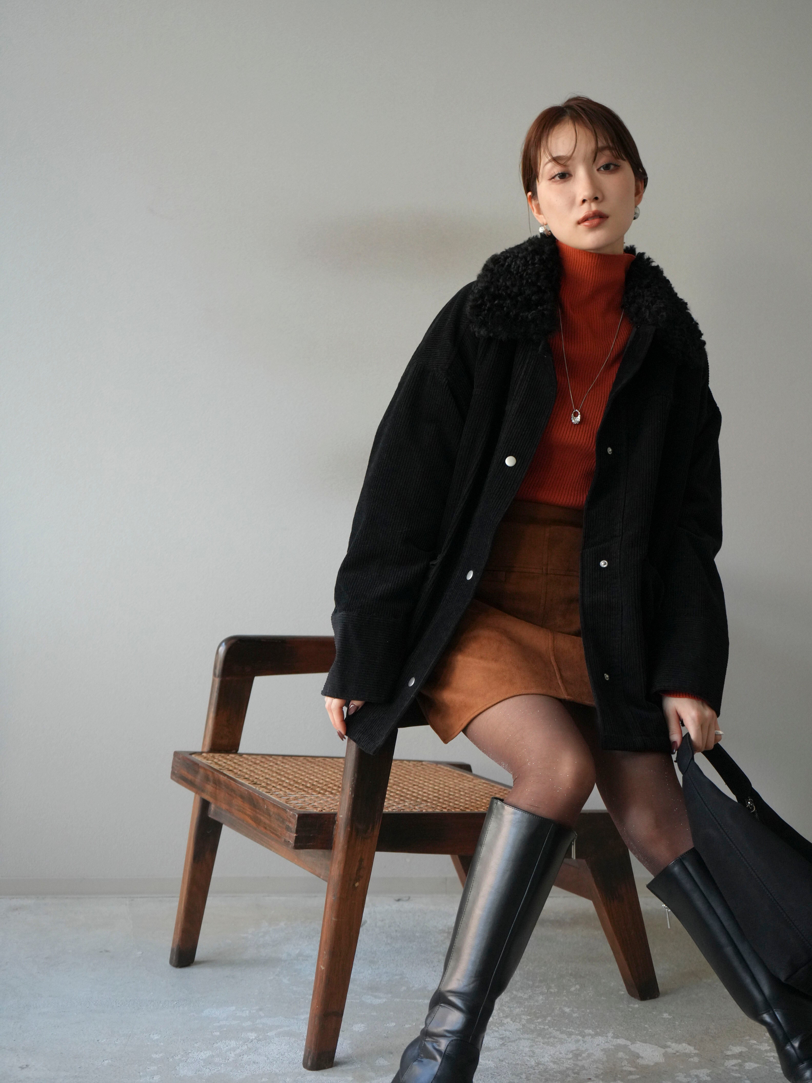 予約]コーデュロイボア襟フライトジャケット/ブラック – Lumier