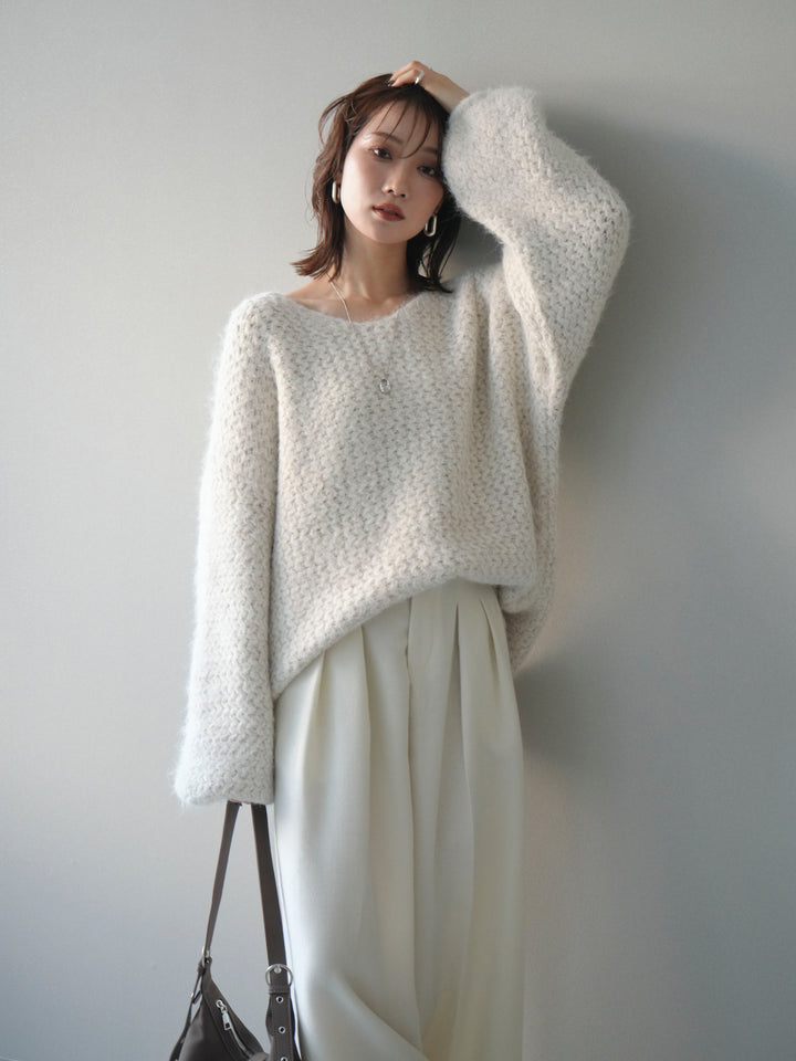 [予約]ウールタッチラメミックスヤーンVネックニットプルオーバー/ivory