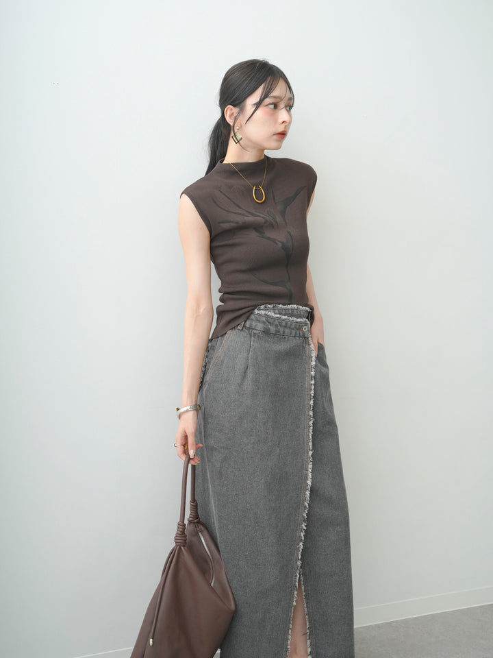 [予約]ビッグフラワーフレンチニットトップス/brown